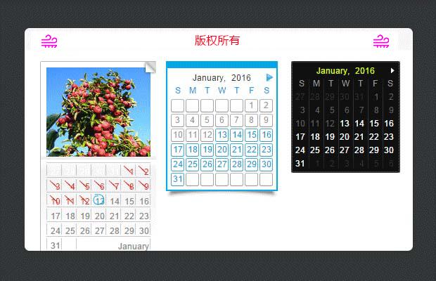 自带三种风格的日历日期选择插件