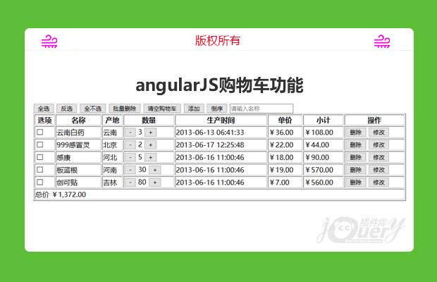 angularJS购物车功能